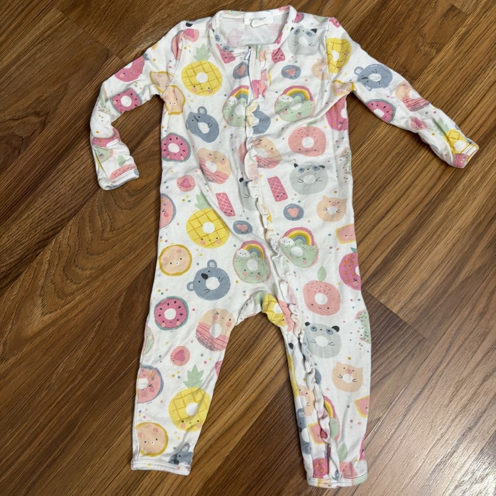 Angel Dear Baby Girls 3-6 Months Donut Friends Bamboo Ruffle Sleeper Pajamas